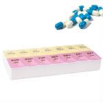 14 Compartments Portable Plastic Twice-a-day Weekly Pill Organizer Pills Storage Box (Random Color Delivery) S-HCB-0165