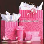 2013 top grade pink fancy paper bag making machine, high quality shopping paper bag with ribbon bow &amp; cotton handle WS-205