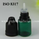 5ml green dropper bottles with black childproof cap , SGS ,TUV,ISO 8317 RT-PET-C