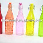 colored glass beverage bottle with swing top,printing glass bottle with clip top BW_GVBA02