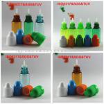 ISO 8317/SGS/TUV certificate plastic eye dropper bottles,e liquids empty bottle 10ml for different color with childproof cap RT- pet e liquids empty bottle 10ml