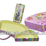 plastic cosmetic box cover with leather cover and leather handle JD- 646