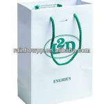 Recycled white paper bags with handles and green logo printing in custom order Recycled white paper bags with handles and green l