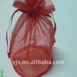 red organza drawstring pouch with round bottom P60731