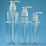 round empty clear plastic aerosol bottle