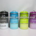 SET OF 3 STACKING Enamel BLACK BLUE GREEN PURPLE TIN COFFEE TEA SUGAR STORAGE TINS NEW SET 0205