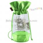 Shiny Green Satin, Clear PVC Drawstring Gift Bag in Cylinder Design MIC-JF108